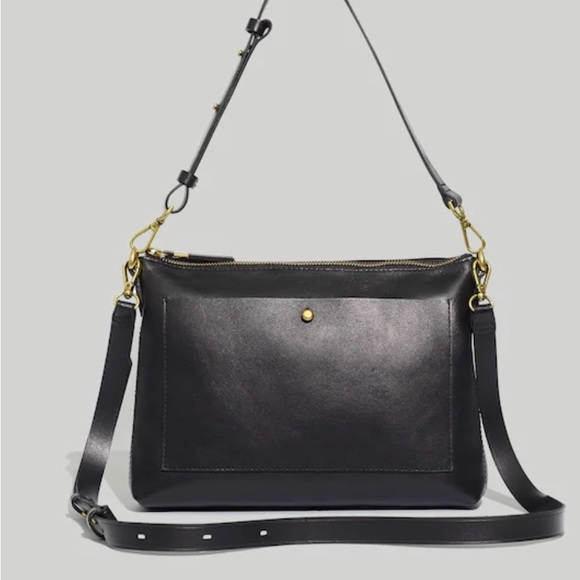Madewell Handbags - Madewell Black Leather Crossbody Bag with Gold Hardware